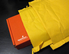 red box, yellow envelope